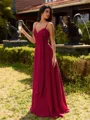 Glam A-line V-Neck Pleated Floor-Length Chiffon Bridesmaid Dress