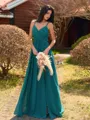 Pretty A-line V-Neck Pleated Floor-Length Chiffon Bridesmaid Dress