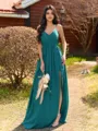 Pretty A-line V-Neck Pleated Floor-Length Chiffon Bridesmaid Dress