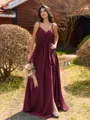 Pretty A-line V-Neck Pleated Floor-Length Chiffon Bridesmaid Dress