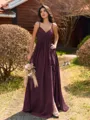 Pretty A-line V-Neck Pleated Floor-Length Chiffon Bridesmaid Dress
