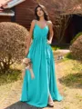 Pretty A-line V-Neck Pleated Floor-Length Chiffon Bridesmaid Dress