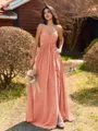 Pretty A-line V-Neck Pleated Floor-Length Chiffon Bridesmaid Dress