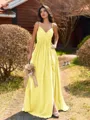 Pretty A-line V-Neck Pleated Floor-Length Chiffon Bridesmaid Dress