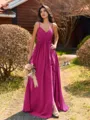 Pretty A-line V-Neck Pleated Floor-Length Chiffon Bridesmaid Dress