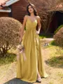 Pretty A-line V-Neck Pleated Floor-Length Chiffon Bridesmaid Dress
