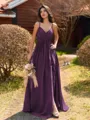 Pretty A-line V-Neck Pleated Floor-Length Chiffon Bridesmaid Dress