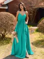 Pretty A-line V-Neck Pleated Floor-Length Chiffon Bridesmaid Dress