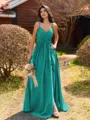 Pretty A-line V-Neck Pleated Floor-Length Chiffon Bridesmaid Dress