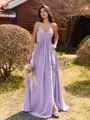 Pretty A-line V-Neck Pleated Floor-Length Chiffon Bridesmaid Dress