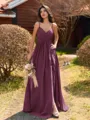 Pretty A-line V-Neck Pleated Floor-Length Chiffon Bridesmaid Dress