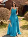 Pretty A-line V-Neck Pleated Floor-Length Chiffon Bridesmaid Dress
