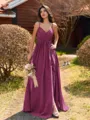 Pretty A-line V-Neck Pleated Floor-Length Chiffon Bridesmaid Dress