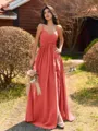 Pretty A-line V-Neck Pleated Floor-Length Chiffon Bridesmaid Dress
