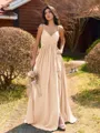 Pretty A-line V-Neck Pleated Floor-Length Chiffon Bridesmaid Dress
