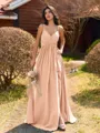Pretty A-line V-Neck Pleated Floor-Length Chiffon Bridesmaid Dress