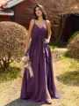 Pretty A-line V-Neck Pleated Floor-Length Chiffon Bridesmaid Dress