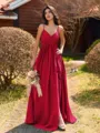 Pretty A-line V-Neck Pleated Floor-Length Chiffon Bridesmaid Dress