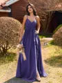 Pretty A-line V-Neck Pleated Floor-Length Chiffon Bridesmaid Dress