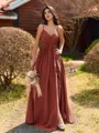 Pretty A-line V-Neck Pleated Floor-Length Chiffon Bridesmaid Dress