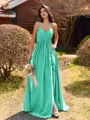 Pretty A-line V-Neck Pleated Floor-Length Chiffon Bridesmaid Dress
