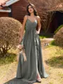 Pretty A-line V-Neck Pleated Floor-Length Chiffon Bridesmaid Dress