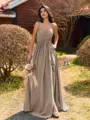 Pretty A-line V-Neck Pleated Floor-Length Chiffon Bridesmaid Dress