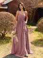 Pretty A-line V-Neck Pleated Floor-Length Chiffon Bridesmaid Dress