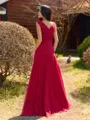 Charming A-line V-Neck Ruffles Floor-Length Chiffon Bridesmaid Dress