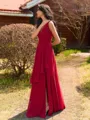 Charming A-line V-Neck Ruffles Floor-Length Chiffon Bridesmaid Dress