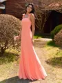 Hot Sheath Square Bow Floor-Length Chiffon Bridesmaid Dress