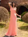 Hot Sheath Square Bow Floor-Length Chiffon Bridesmaid Dress