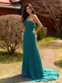 Delicate Sheath One-Shoulder Beading Court Train Chiffon Bridesmaid Dress