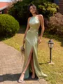 Glamorous A-line Halter Floor-Length Silk Like Satin Bridesmaid Dress
