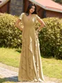 Opulent A-line V-Neck Short Sleeves Ruffles Floor-Length Chiffon Bridesmaid Dress