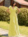 Opulent A-line V-Neck Short Sleeves Ruffles Floor-Length Chiffon Bridesmaid Dress