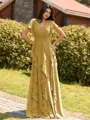 Opulent A-line V-Neck Short Sleeves Ruffles Floor-Length Chiffon Bridesmaid Dress