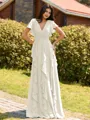 Opulent A-line V-Neck Short Sleeves Ruffles Floor-Length Chiffon Bridesmaid Dress