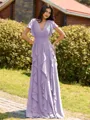 Opulent A-line V-Neck Short Sleeves Ruffles Floor-Length Chiffon Bridesmaid Dress
