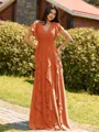 Opulent A-line V-Neck Short Sleeves Ruffles Floor-Length Chiffon Bridesmaid Dress