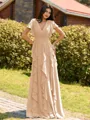 Opulent A-line V-Neck Short Sleeves Ruffles Floor-Length Chiffon Bridesmaid Dress