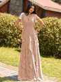 Opulent A-line V-Neck Short Sleeves Ruffles Floor-Length Chiffon Bridesmaid Dress