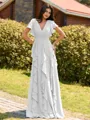 Opulent A-line V-Neck Short Sleeves Ruffles Floor-Length Chiffon Bridesmaid Dress