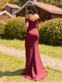 Stunning Sheath Cold Shoulder Pleated Sweep Train Stretch Crepe Bridesmaid Dress