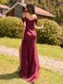 Stunning Sheath Cold Shoulder Pleated Sweep Train Stretch Crepe Bridesmaid Dress