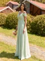 Splendid A-line Cold Shoulder Pleated Floor-Length Chiffon Bridesmaid Dress