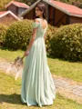 Splendid A-line Cold Shoulder Pleated Floor-Length Chiffon Bridesmaid Dress