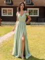 Splendid A-line Cold Shoulder Pleated Floor-Length Chiffon Bridesmaid Dress