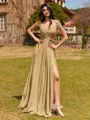 Splendid A-line Cold Shoulder Pleated Floor-Length Chiffon Bridesmaid Dress
