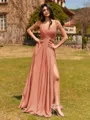 Splendid A-line Cold Shoulder Pleated Floor-Length Chiffon Bridesmaid Dress